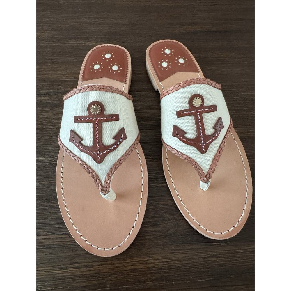 Jack Rogers Anchor Thong Sandals Women’s Size 8 Leather Canvas Flats Resort - Picture 3 of 8